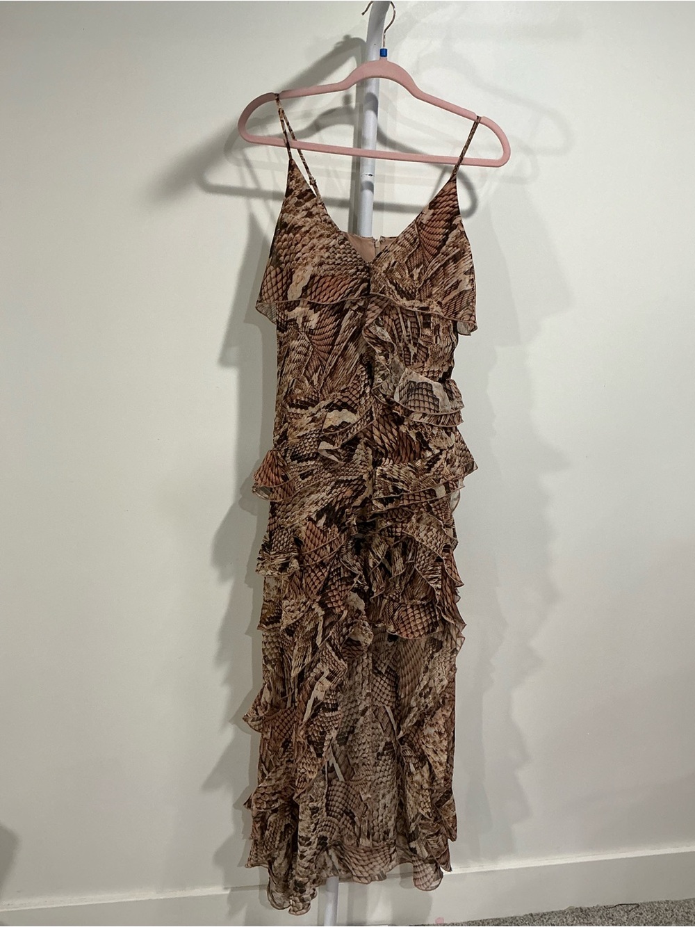 Boston Proper Brown Snake-Print Ruffled High-Low Dress